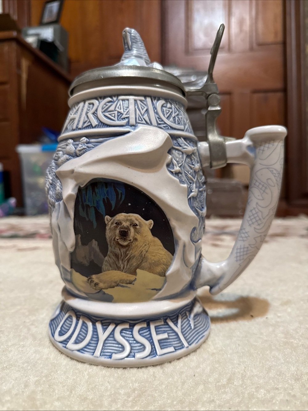 Ceramic Polar Bear Odyssey Stein - Blue and White